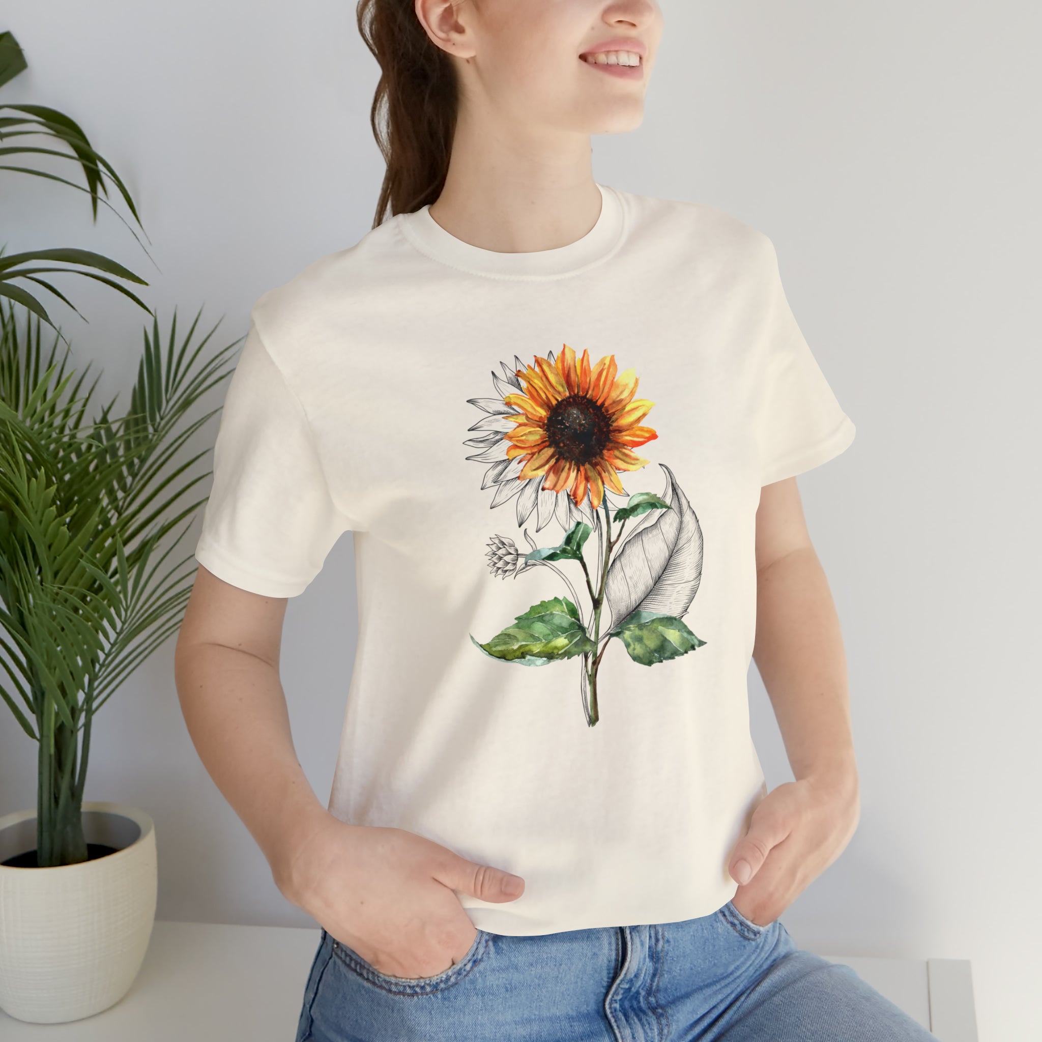 SUNFLOWERS with stems Unisex Jersey Short Sleeve Tee