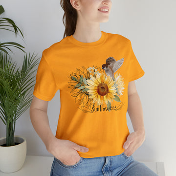 Sunflower & Bird Unisex Jersey Short Sleeve Tee / Sunflower Tshirt / Bird Tshirt / Cottage-core