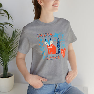 Scandinavian Folk Art Shirt: Vintage Botanical Tee with Fox Design, Swedish Folk Art Gift