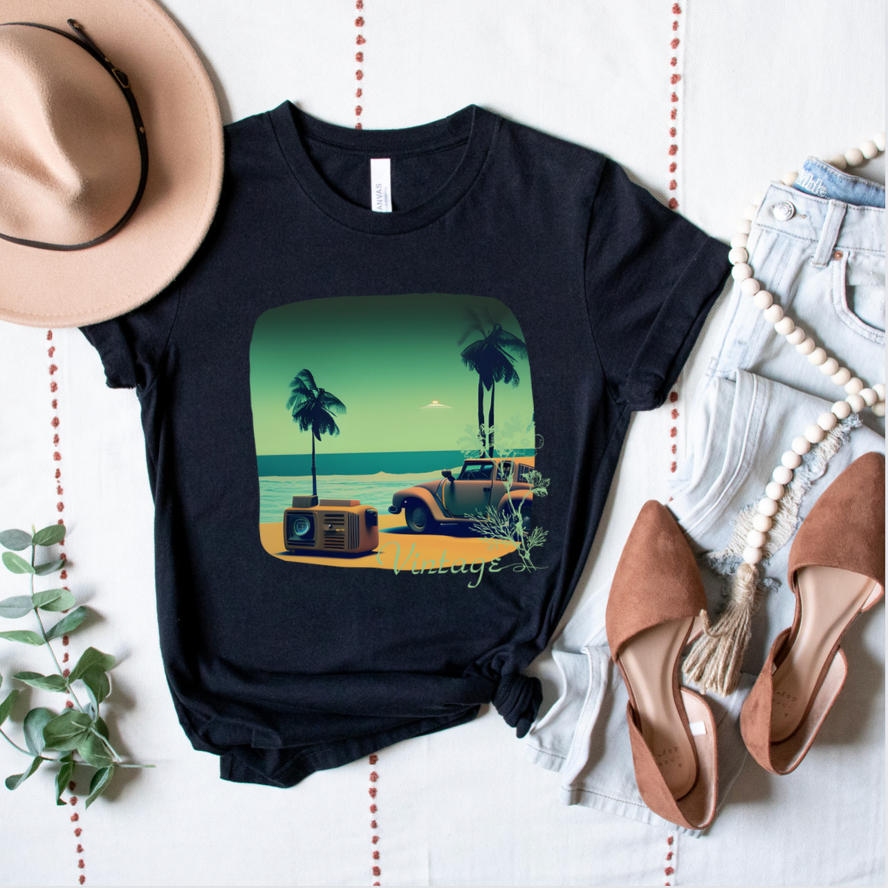 Vintage Vibes Retro Style Print T-Shirt , Retro Beach Vibes t-shirt