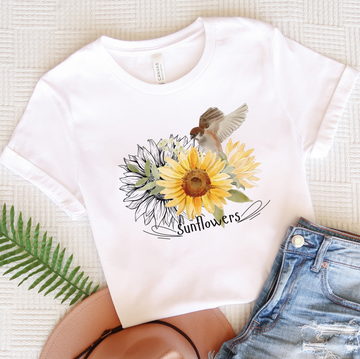 Sunflower & Bird Unisex Jersey Short Sleeve Tee / Sunflower Tshirt / Bird Tshirt / Cottage-core