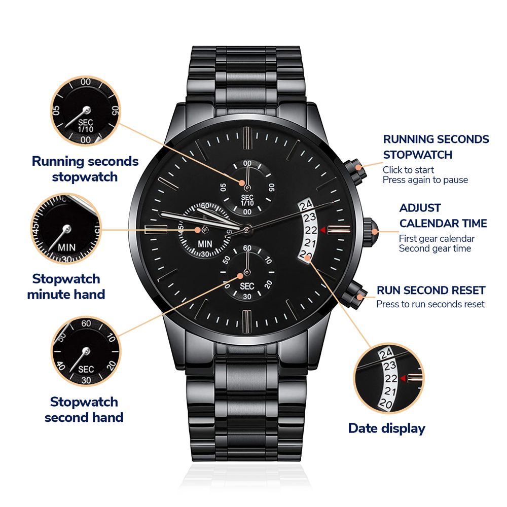 Personalized Gift for him, Black Chronograph Watch
