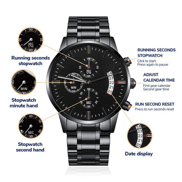 Personalized Gift for him, Black Chronograph Watch
