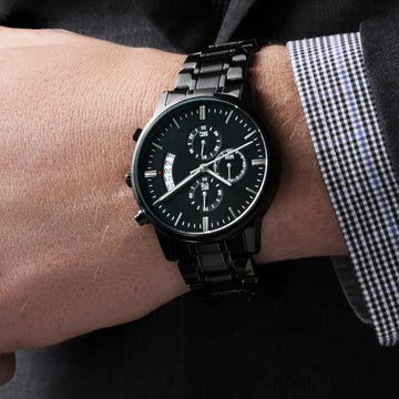 Personalized Gift for him, Black Chronograph Watch