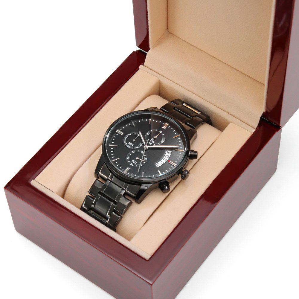 Personalized Gift for him, Black Chronograph Watch